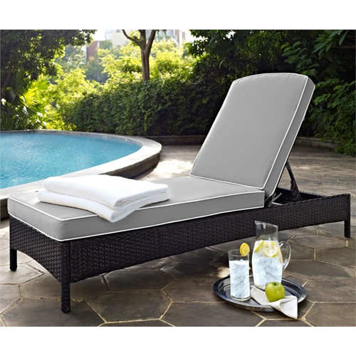 Crosley Palm Harbor Patio Wicker Chaise Lounge with Gray Cushions