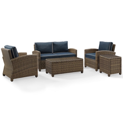 CROSLEY FURNITURE Crosley Bradenton 5 Piece Wicker Patio Sofa Set In Brown And Navy