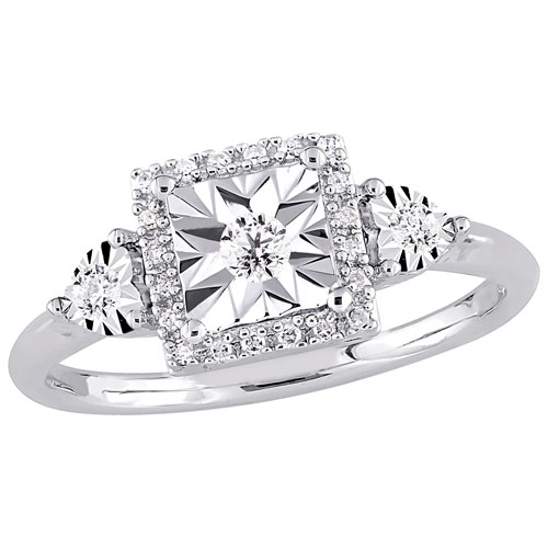 Halo Engagement Ring in Sterling Silver with 0.15ctw Round Diamonds - Size 6