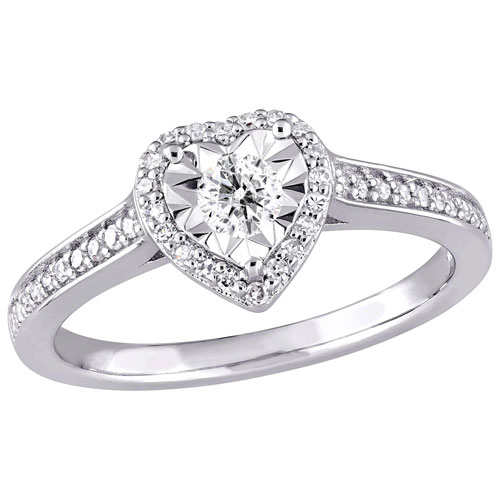 Heart Engagement Ring in Sterling Silver with 0.31ctw Round Diamonds - Size 8