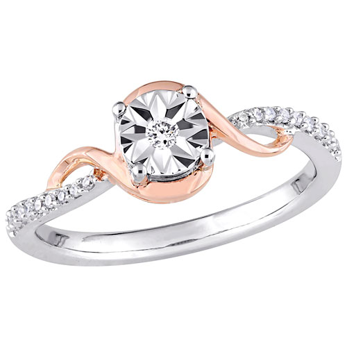 Halo Engagement Ring in 10K White & Rose Gold with 0.10ctw Round Diamonds - Size 6