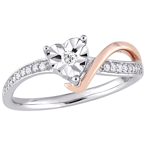 Heart Engagement Ring in 10K White & Rose Gold with 0.04ctw Round Diamonds - Size 7