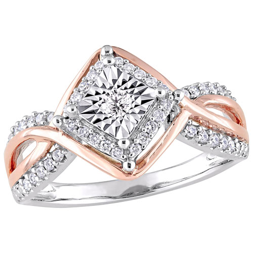 Halo Engagement Ring in 10K White & Rose Gold with 0.25ctw Round Diamonds - Size 7