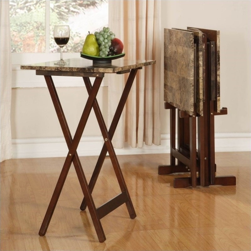 Linon faux marble tray table outlet set