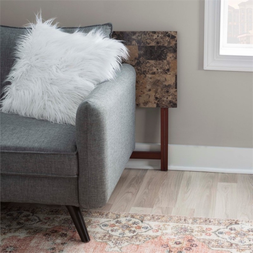 Linon Faux Marble Wood Five Piece Tray Table Set in Brown