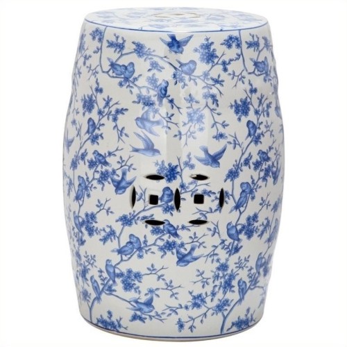 SAFAVIEH  Ceramic Blue Birds Garden Stool With Blue Pattern