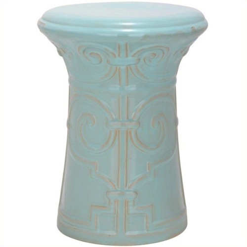 SAFAVIEH  Imperial Scroll Ceramic Garden Stool In Light Aqua