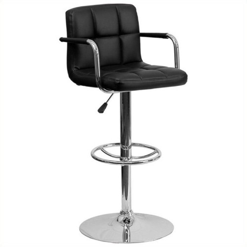 FLASH FURNITURE  Quilted Adjustable Bar Stool With Arms In Black