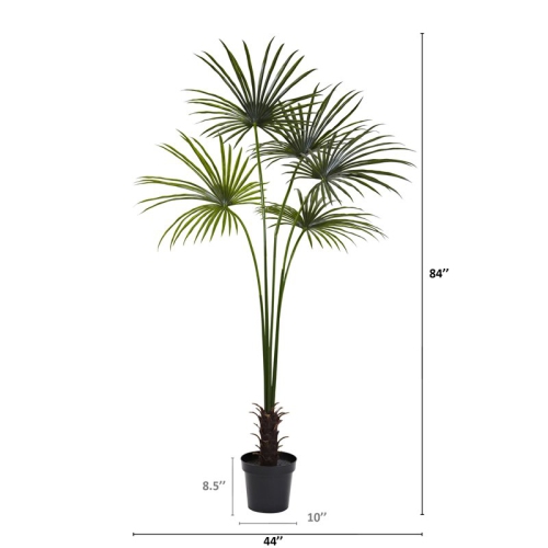 Nearly Natural Indoor/Outdoor 84" Fan Palm Tree UV Resistant in Green/Black