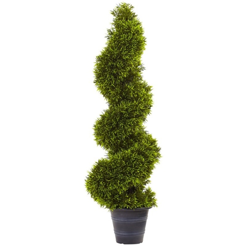 NEARLY NATURAL  36" Grass Spiral Topiary With Deco Planter In Green/gray