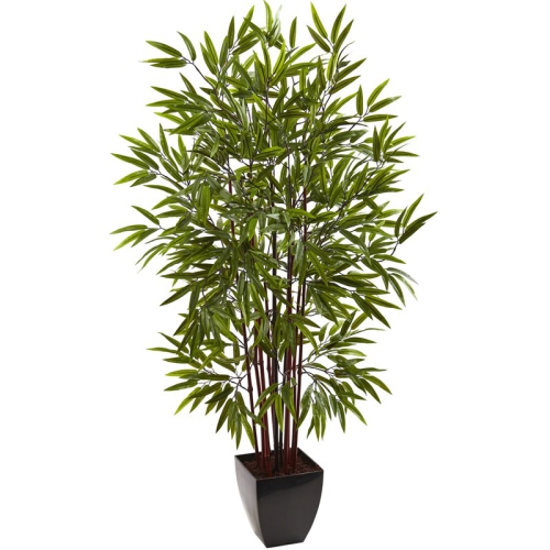 NEARLY NATURAL  60" Bamboo Silk Tree With Planter In Green/black