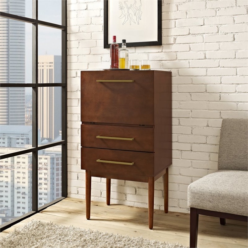 Crosley Everett 2 Drawer Bar Cabinet in Mahogany