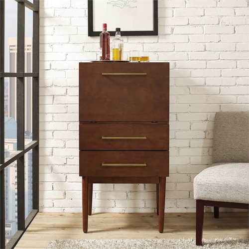 Crosley Everett 2 Drawer Bar Cabinet in Mahogany