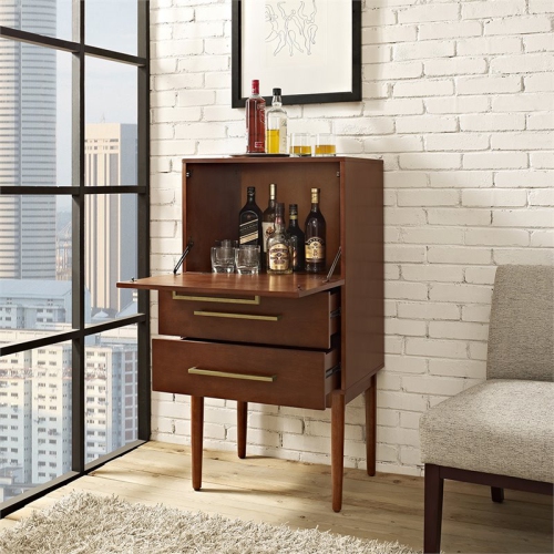 Crosley Everett 2 Drawer Bar Cabinet in Mahogany