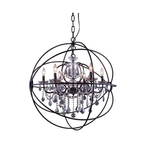 ELEGANT LIGHTING  Geneva 32" 6 Light Royal Crystal Pendant Lamp
