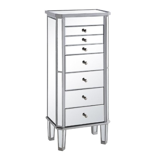 Elegant Lighting Danville 7 Drawer Mirrored Jewelry Armoire in Silver