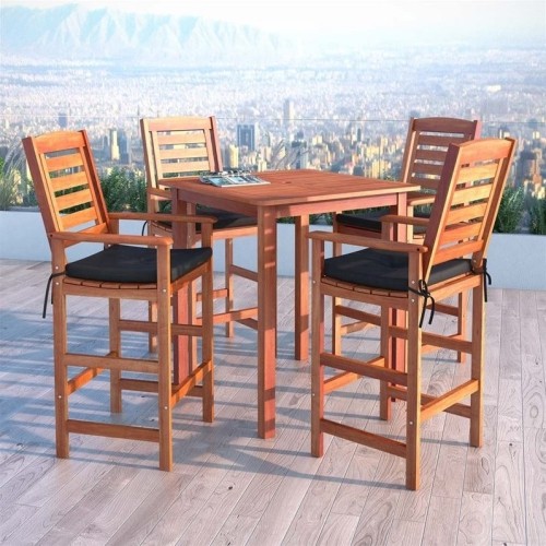 CorLiving Miramar 5 Piece Hardwood Patio Pub Set in Cinnamon Brown