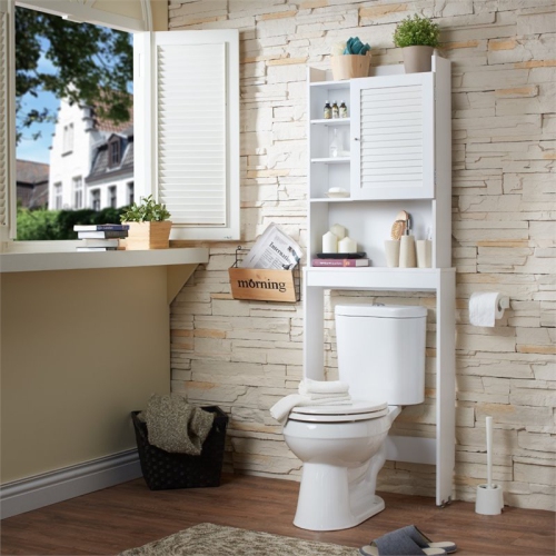 Furniture of America Daza Modern Wood Bathroom Space Saving Cabinet in White