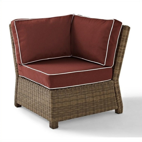 Crosley Furniture Bradenton Outdoor Wicker Sectional Corner Chair with Sangria Cushions