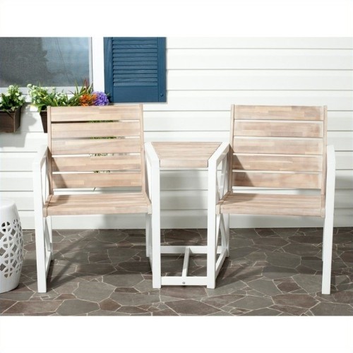 SAFAVIEH  Jovanna Steel And Acacia Wood 2 Seat Bench In White And Oak