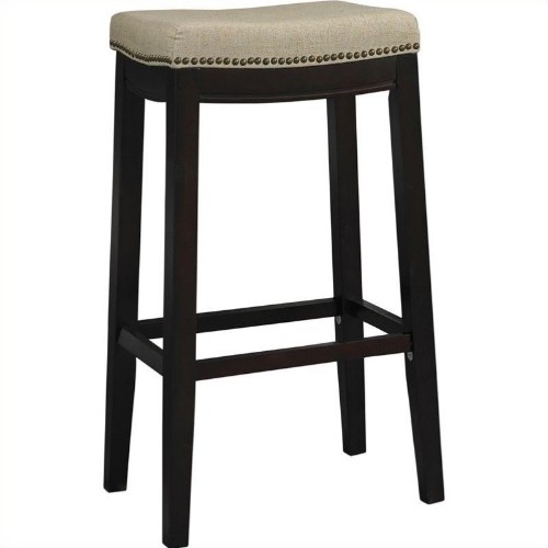 Linon Fabric Bar Stool Chair - Set of 1 - Dark Walnut