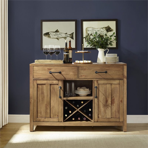 Crosley Roots 2 Drawer Wine Rack Buffet in Natural