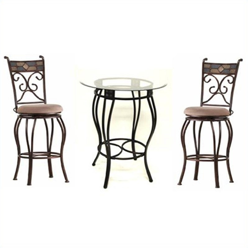 Boraam Beau Bar Height Metal 3 Pieces Pub Set in Black and Gold