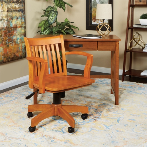 Deluxe Wood Bankers Office Chair with Wood Seat in Fruit Brown Wood