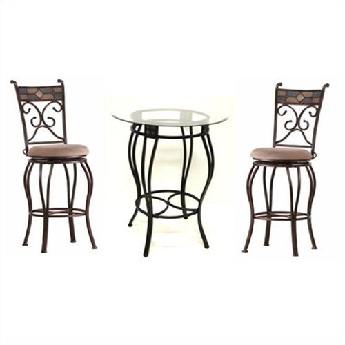 Boraam Beau Counter Height Metal 3 Pieces Pub Set in Black and Gold