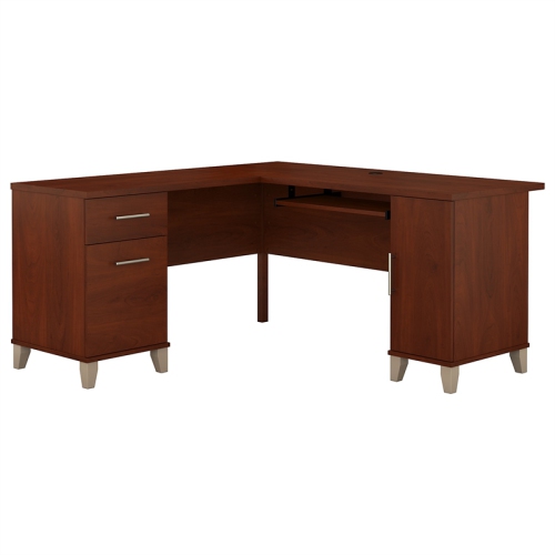 Bush Furniture Somerset 60W L Desk in Hansen Cherry - Engineered Wood