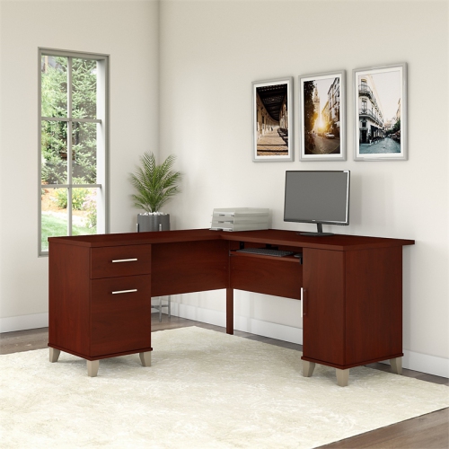 Bush Furniture Somerset 60W L Desk in Hansen Cherry - Engineered Wood