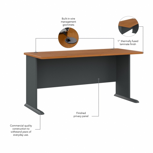 Series A 60W Office Desk in Natural Cherry and Slate - Engineered Wood