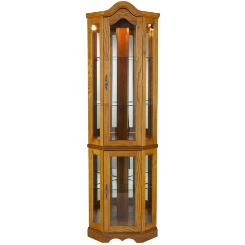 SEI Furniture Riley Lighted Corner Curio Cabinet in Golden Oak