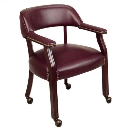 OFFICE STAR  Traditional Visitor Chair In Jamestown Oxblood Vinyl And Mahogany Finish In Red
