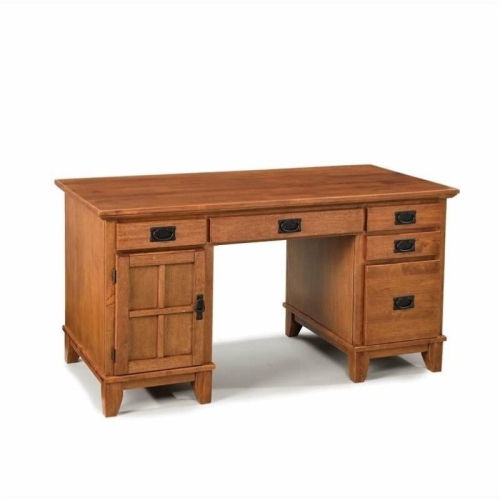 Homestyles Arts & Crafts Wood Pedestal Desk in Brown