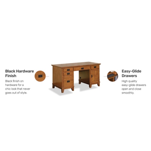 Homestyles Arts & Crafts Wood Pedestal Desk in Brown