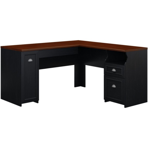 BUSH  Fairview L Shaped Desk With Storage In Antique - Engineered Wood In Black