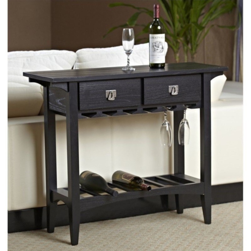 Leick Furniture Wood Mission Wine Stand with Storage Drawers in Black