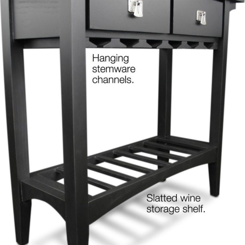 Leick Furniture Wood Mission Wine Stand with Storage Drawers in Black
