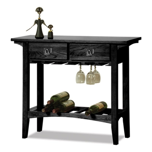 Leick Furniture Wood Mission Wine Stand with Storage Drawers in Black
