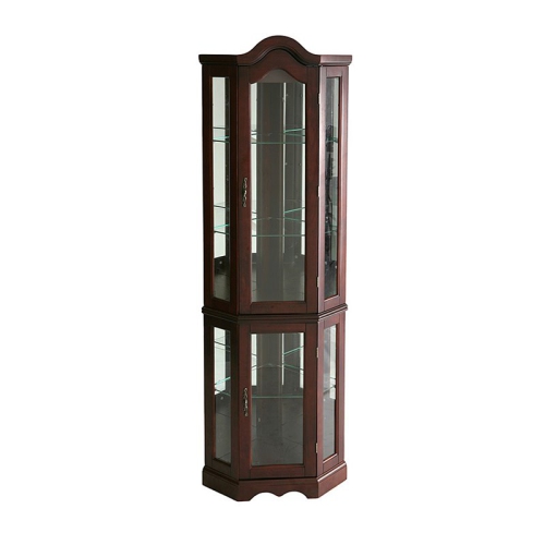 SEI Furniture Mahogany Lighted Corner Curio Cabinet