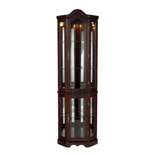 SEI Furniture Mahogany Lighted Corner Curio Cabinet