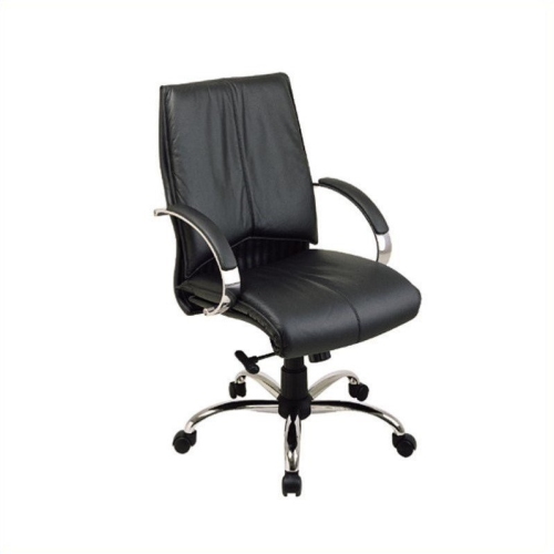 OFFICE STAR  Deluxe Mid Back Executive Leather Office Chair In Black