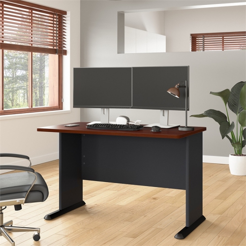Series A 48W Office Desk in Hansen Cherry and Galaxy - Engineered Wood
