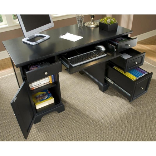 Homestyles Bedford Wood Pedestal Desk in Black
