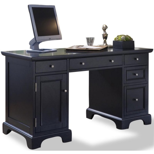 Homestyles Bedford Wood Pedestal Desk in Black