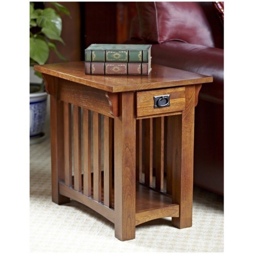 Leick Furniture Mission Oak Chairside Table with Storage Drawer and Shelf