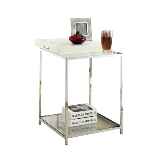 Convenience Concepts Palm Beach Clear Glass End Table With White Tray
