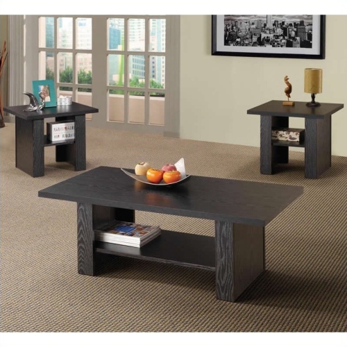 Coaster 3 Piece Coffee Table Set in Black Oak