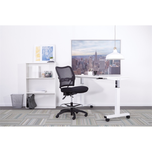 Deluxe Ergonomic AirGrid Back Black Fabric Drafting Chair with Mesh Seat